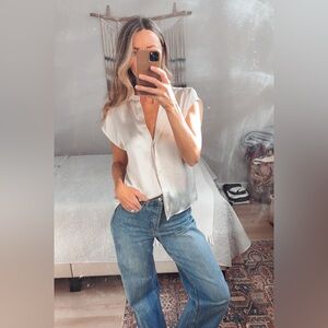 Vince Butter Yellow Cap Sleeve Button-Down Blouse